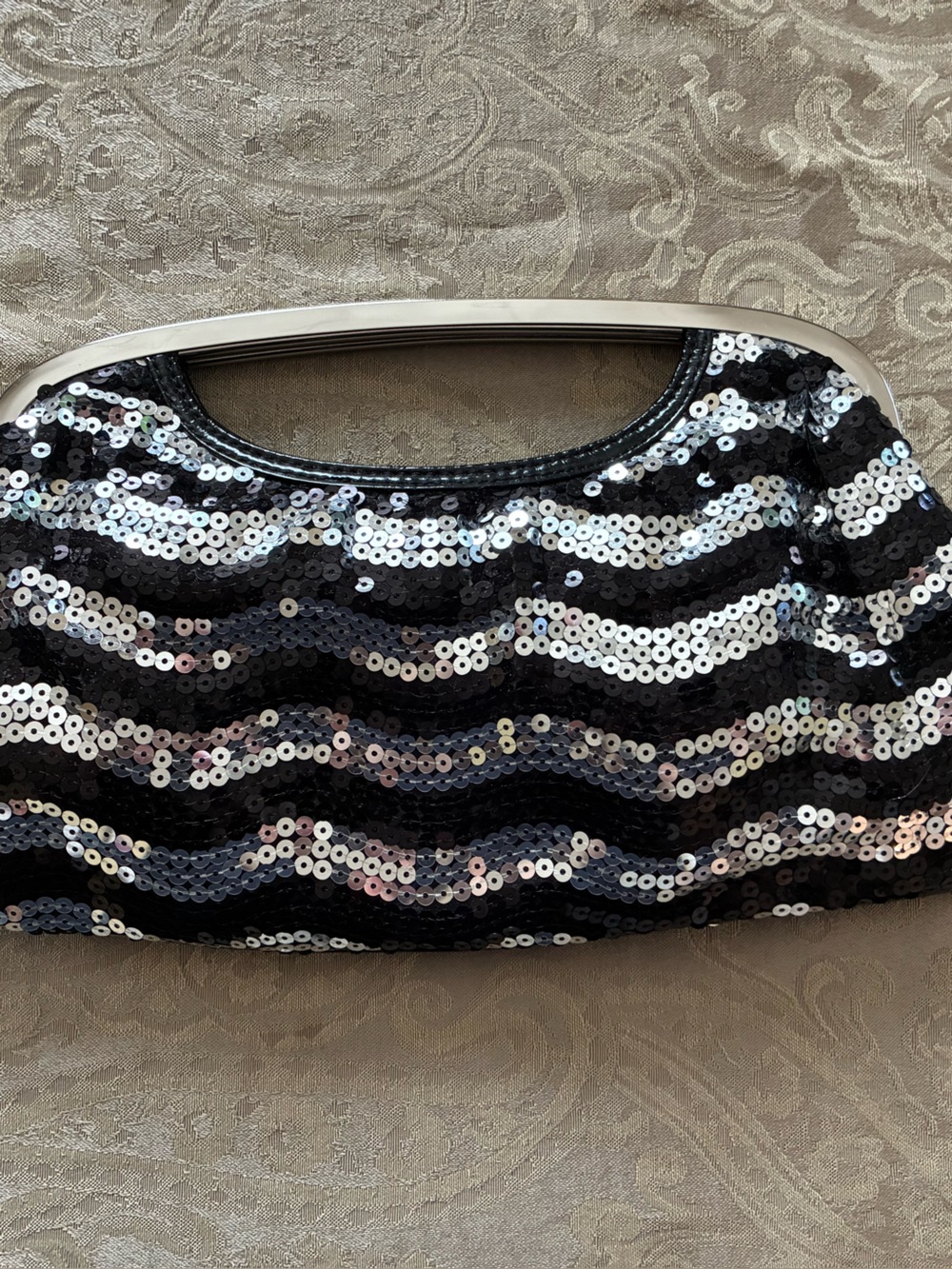 Express Black and Silver Sequin Clutch